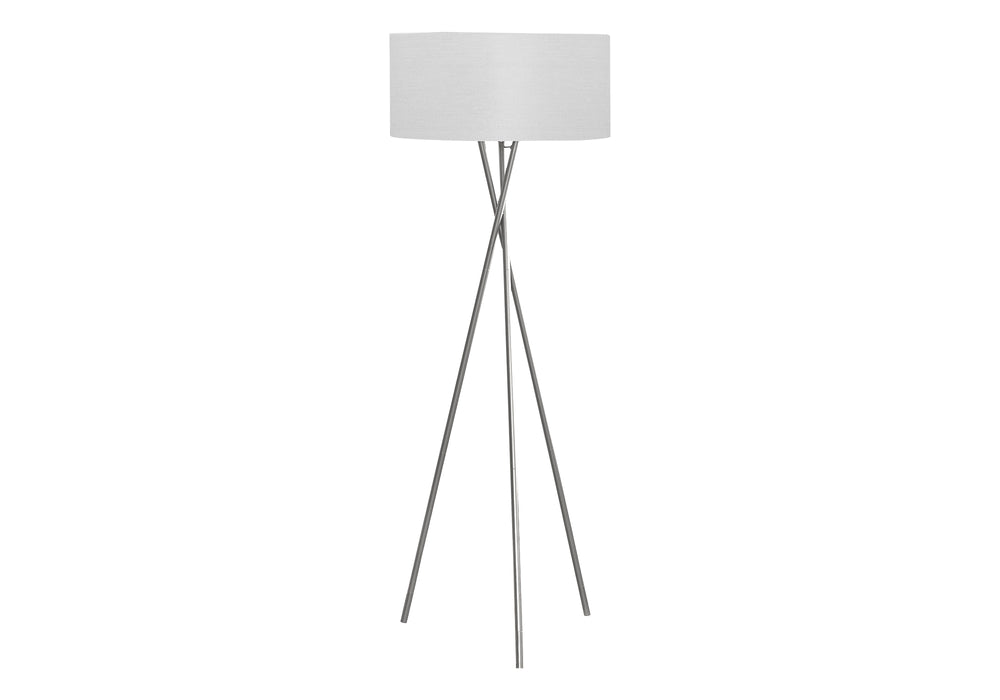 English Elm Lighting, Nickel 62" Tripod Floor Lamp with Grey Fabric Shade, 3-Way Dimmer, Modern Accent B2710P221314