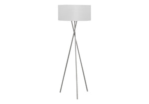 English Elm Lighting, Nickel 62" Tripod Floor Lamp with Grey Fabric Shade, 3-Way Dimmer, Modern Accent B2710P221314