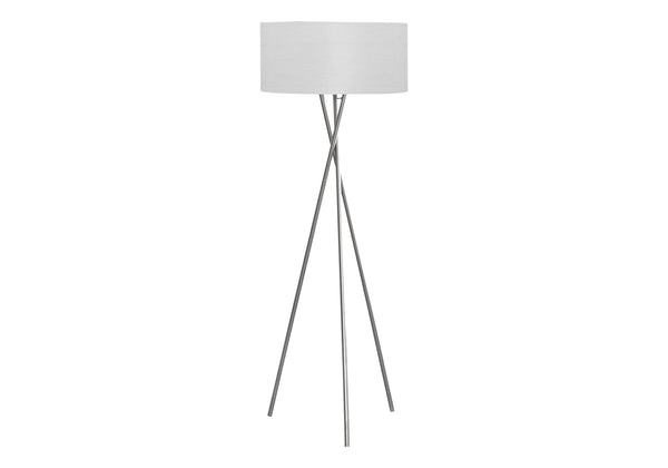 English Elm Lighting, Nickel 62" Tripod Floor Lamp with Grey Fabric Shade, 3-Way Dimmer, Modern Accent B2710P221314