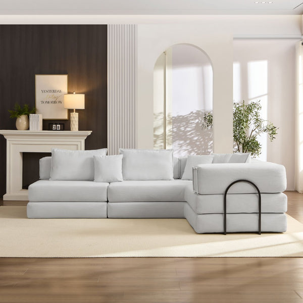 English Elm Oversized Corduroy Modular Sectional Sofa Low Profile Floor Lounge with Six Pillows W1885S00040