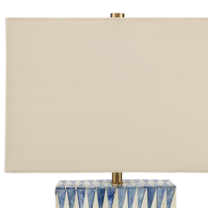 Nadene Stunning Blue & White Table Lamp – Handcrafted Bone Design with Elegant Linen Shade, 17.5" Tall