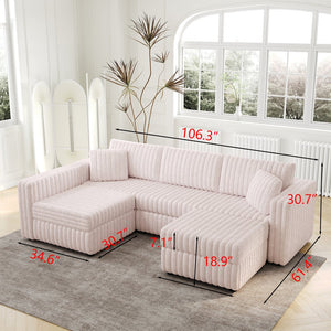English Elm 106.3" Soft U-Shaped Sofa For 4 - Stylish Light Pink Modular Design With Hidden Storage & Washable Cushions W1767S00021