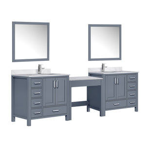 English Elm Dark Grey Double Bath Vanity With Carrara Marble Top, Faucets & Mirrors - Elegant Bathroom Upgrade! B2731S01227