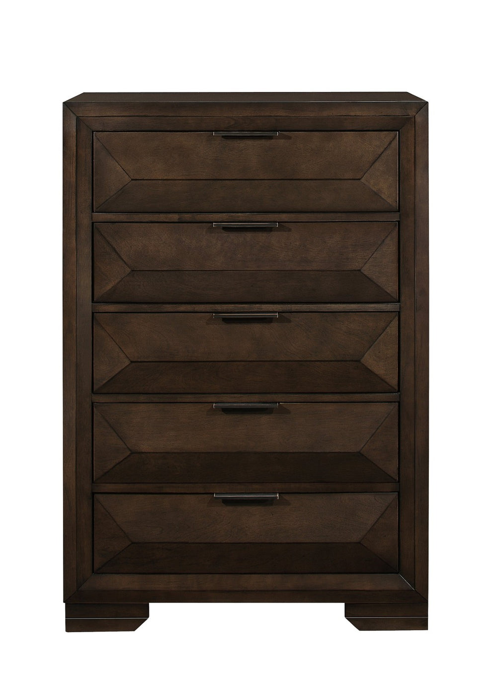 English Elm Contemporary Five Drawer Chest with Raised Panel Fronts and Espresso Birch Veneer Finish B011P225190