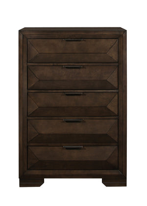 English Elm Contemporary Five Drawer Chest with Raised Panel Fronts and Espresso Birch Veneer Finish B011P225190