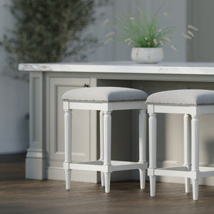 English Elm 27"h Square Faux Leather Counter Stool Solid Wood Carved Legs Distressed Walnut Finish B2751P436460