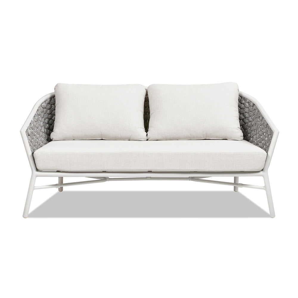 English Elm Jennifer Taylor Home - Rowan 63.5" Rope Barrel Back Loveseat Sofa - Optic White Acrylic, Weatherproof, Removable Cushions, Aluminum Frame B2719P245981