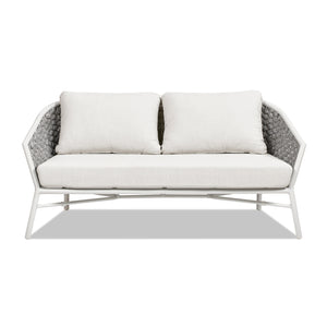 English Elm Jennifer Taylor Home - Rowan 63.5" Rope Barrel Back Loveseat Sofa - Optic White Acrylic, Weatherproof, Removable Cushions, Aluminum Frame B2719P245981
