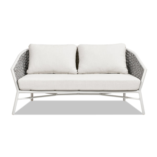 English Elm Jennifer Taylor Home - Rowan 63.5" Rope Barrel Back Loveseat Sofa - Optic White Acrylic, Weatherproof, Removable Cushions, Aluminum Frame B2719P245981