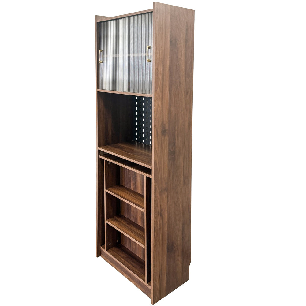 English Elm Folding Wall-Mount Desk with Shelves and Pegboard, Space-Saving Foldable Workstation for Small Rooms W331S00199