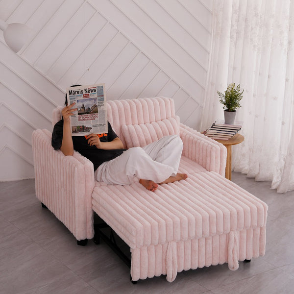 English Elm 3 in 1 Convertible Sleeper Sofa Bed with Plush Fabric, Spring Support, Cozy Skin-Friendly Comfort Light Pink W1767P195963