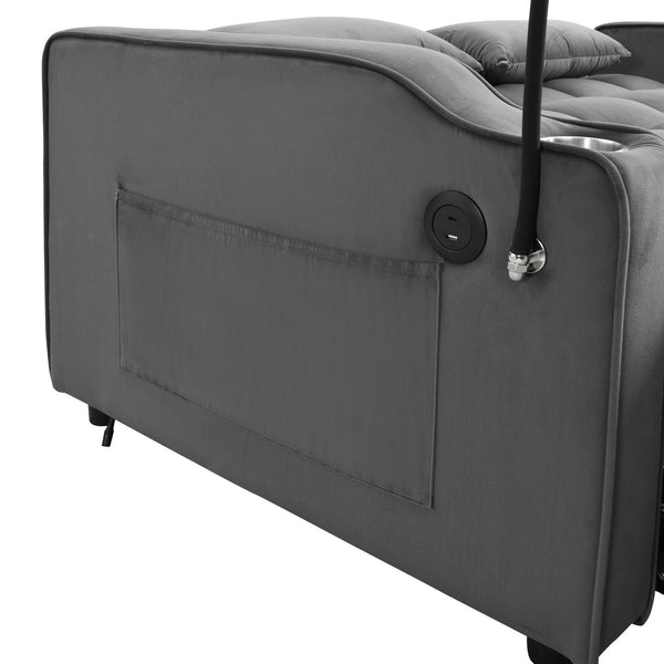 English Elm Sofa Velvet Trundle Bed Dark Gray with USB Ports, Adjustable Back, Space-Saving Convertible Recliner W311P264377