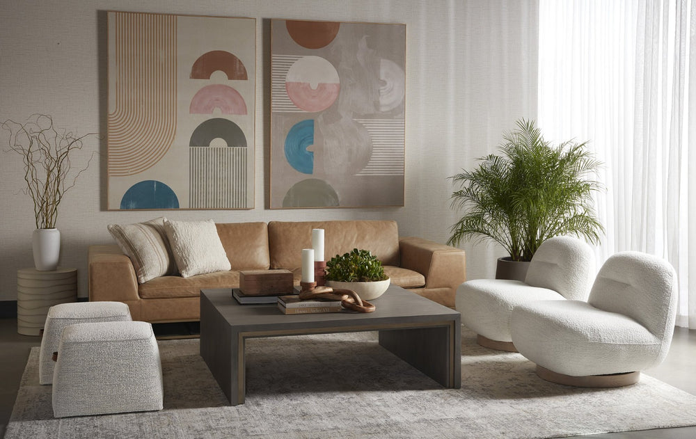Sunpan IRA Sofa - Luxurious Camel Leather with Gold Base, Modern Design & Ultimate Comfort for Living Spaces 111478