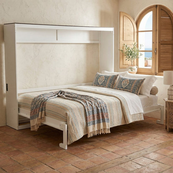 English Elm Queen Murphy Wall Bed with Usb Ports Space Saving Cabinet for Guest or Home Office White LP000385AAK