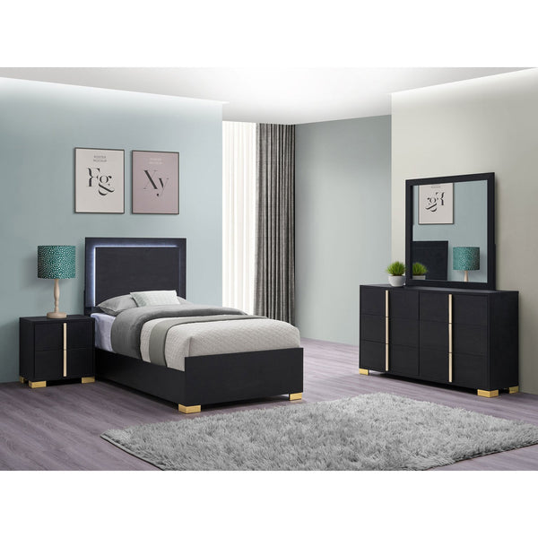 English Elm Medici Modern 4-Piece Led Twin Bedroom Set With Chic Black Finish & Gold Accents For Elegance B062S01067