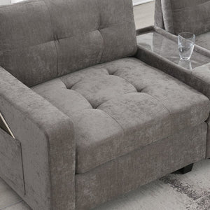 English Elm [new U-shaped Chenille Sectional Six Seat Tufted Couch with Usb Charging Storage Gray N723S1191E