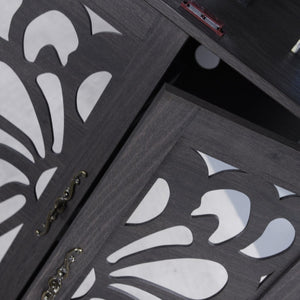 English Elm 67.4"h Mirrored Corner Cabinet Carved Butterfly Doors Adjustable Shelves Entryway Storage Dark Brown W2899P374347
