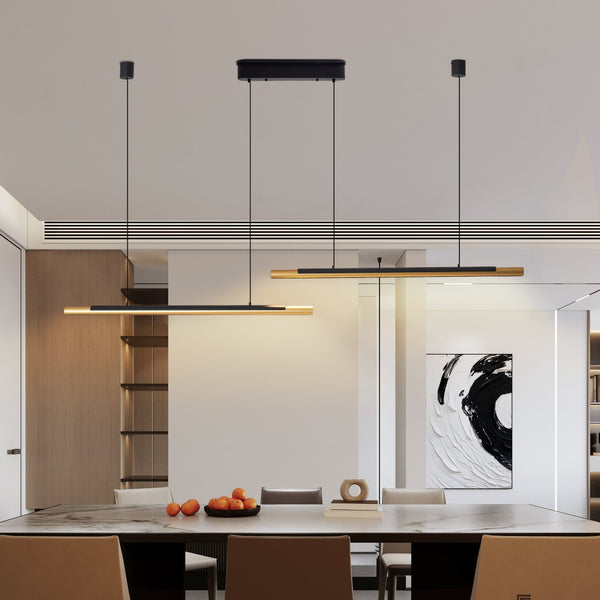 English Elm 75-inch Matte Black Gold Linear Led Pendant Dimmable Fixture for Dining or Kitchen W1340P264190