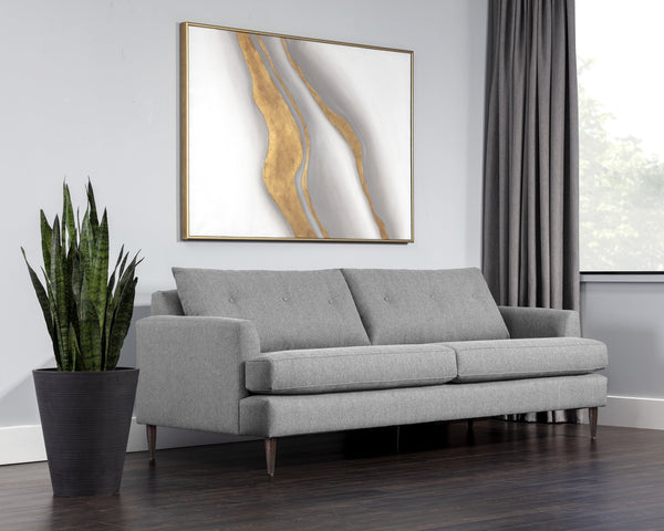 Sunpan Laurel Sofa - Sustainable Mid-Century Modern Design with Recycled Fabric and Walnut Wood Legs Liv Dove