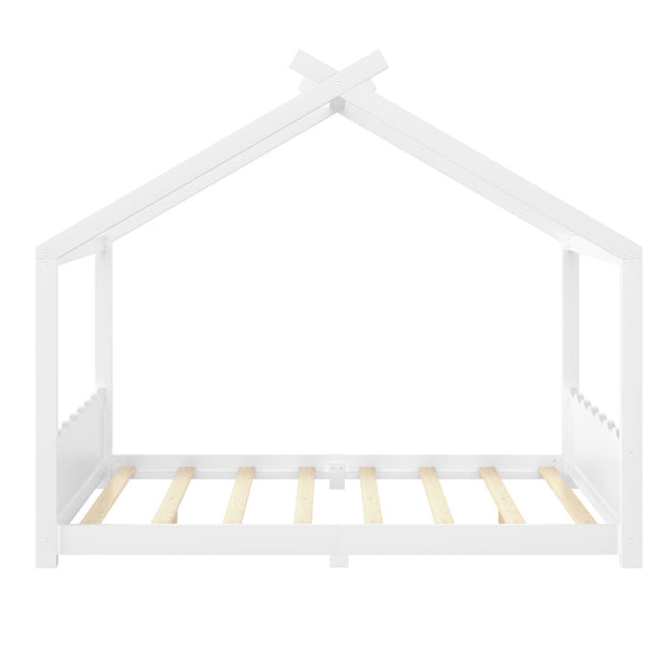 English Elm Queen House Frame Floor Bed Solid Pine Montessori Low Profile Kids Bedroom Light White W1580P387847