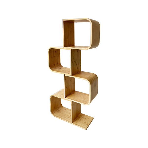 English Elm Modern Bamboo Diagonal Shelf Unit for Living Room — Contemporary Vertical Display, Space-Saving Organizer Natural 17 L x 11 W x 37 H B2741P342793