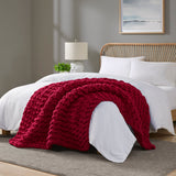 Madison Park Chenille Chunky Knit Casual Throw MP50-8237 Red