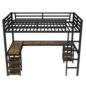 English Elm Metal Twin Xl Loft Bed with L Shaped Desk Wardrobe and Storage for Teens W1580S00065