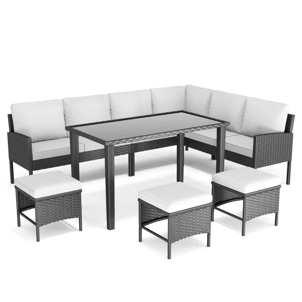 English Elm Small Patio Pe Rattan 7 Piece Outdoor Set with Tempered Glass Table and Cushioned Seating W2071P365907