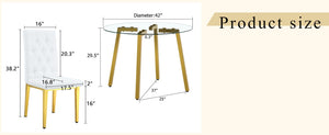 English Elm Table Modern 5-Piece Set: Round Clear Tempered Glass Table With Gold Legs & 4 White Pu Chairs W1151S03833-GIGA