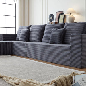 English Elm Deep Modular Corduroy Couch With Cup Holders - Effortless Comfort, No Assembly, Perfect For Lounging W848S00056