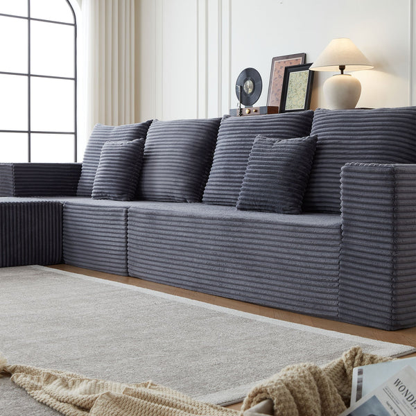 English Elm Deep Modular Corduroy Couch With Cup Holders - Effortless Comfort, No Assembly, Perfect For Lounging W848S00056