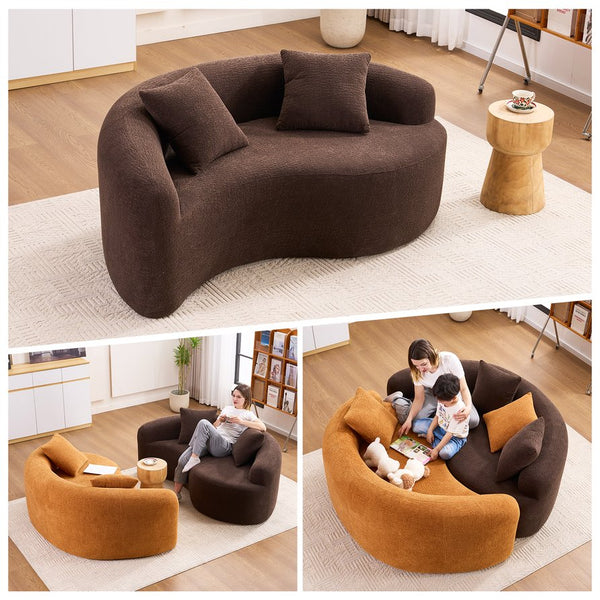 English Elm LY-042 Ergonomic Dual-Depth Loveseat Sofa, Brown Chenille, Zen Modular Design, 400 lb Capacity W2231P329732