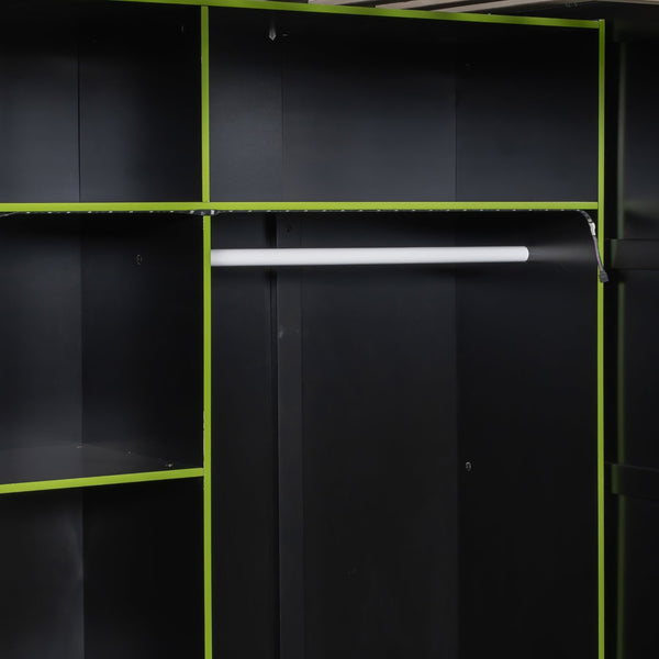 English Elm Full Size Loft Bed with Rgb Lighting Desk Open Wardrobe and Storage for Gaming Rooms Green LT000277AAG