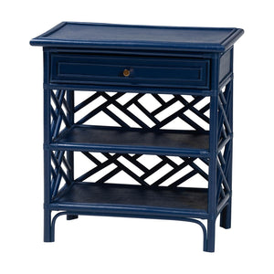 English Elm Bohemian Woven Rattan Nightstand with Geometric Drawer for Organic Bedroom Styling B2750P467856