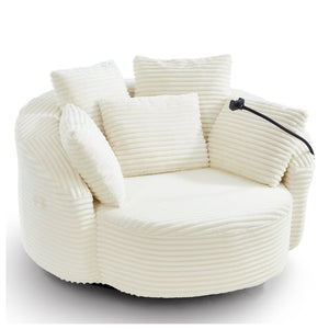English Elm Swivel Barrel Accent Chair Chenille Tufted Round Club Seat for Living Room Lounge Beige N719S002320A