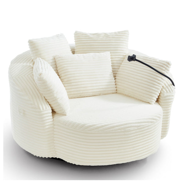 English Elm Swivel Barrel Accent Chair Chenille Tufted Round Club Seat for Living Room Lounge Beige N719S002320A