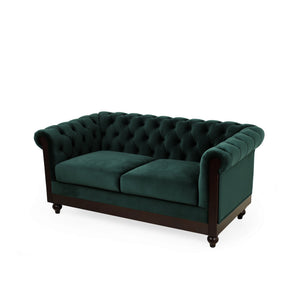 English Elm Christopher Knight Home® - VIVALUX Chesterfield Velvet Loveseat Sofa with Rolled Arms Tufted Buttons Plush 2-Seater Comfort 59.4" Dark Green N762P178705F