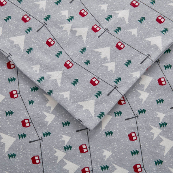 English Elm 4 Pcs Full Sheet Set In Grey Ski Jump - Cozy 100% Cotton Flannel For Warmth & Comfort All Year B035P319787