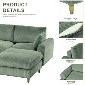 English Elm Modern corduroy modular sectional sofa U‑ or L‑shape convertible oversized seating with storage pockets adjustable headrests Olive Green W2121S00010