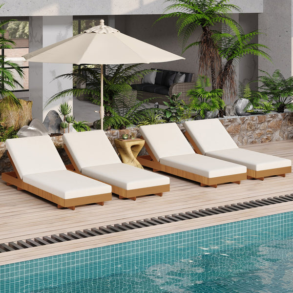 English Elm Christopher Knight Home® - Lounge Chaise Set - Elegant Acacia Wood With Cream Cushion, Ergonomic Design & Adjustable Comfort N770P281696C_65429.00CUSH