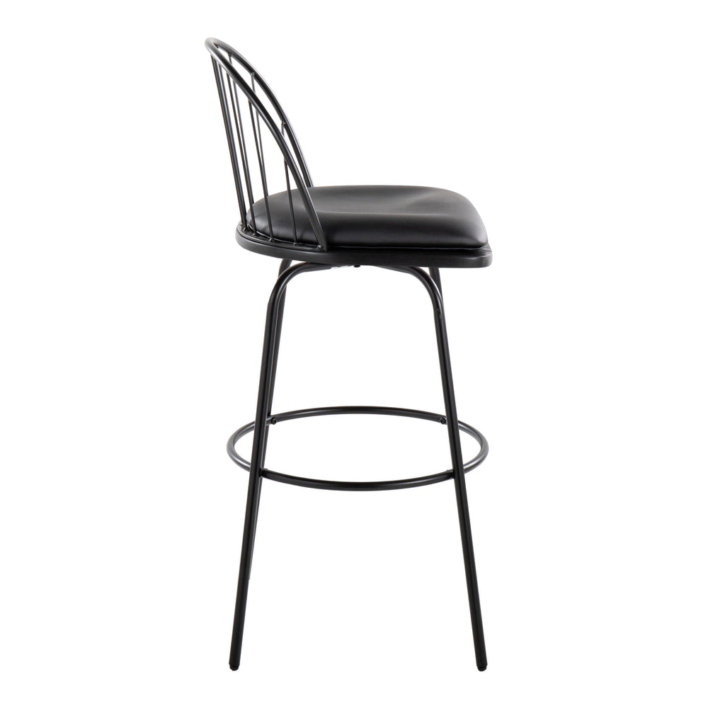 English Elm Riley 30" Farmhouse Swivel Barstool Set of 2 – Black Metal Frame, Removable Faux Leather Seat, 360° Comfort B202S00636
