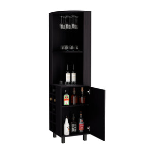 English Elm Kaia Black Corner Bar Cabinet with 4 Shelves, 10 Wine Cubbies, Stemware Rack & Foldable Lock B070S00381