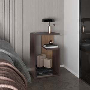 English Elm Side Table Sallis - Compact Macadamia Engineered Wood End Table with Open Shelf, Portable Design Brown B092P309189