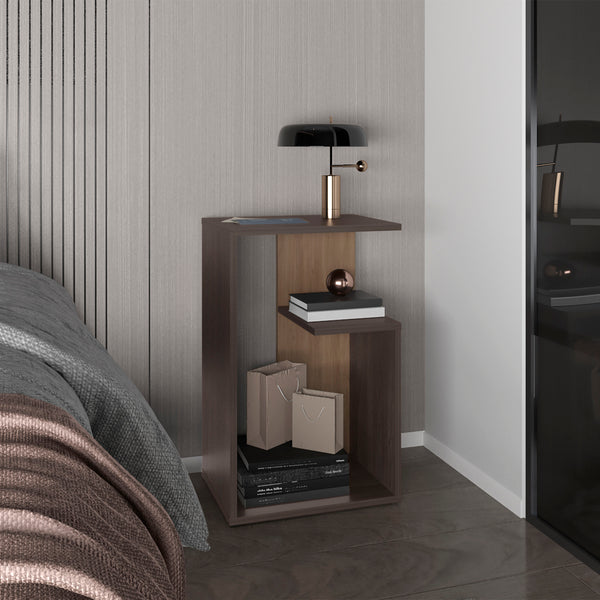 English Elm Side Table Sallis - Compact Macadamia Engineered Wood End Table with Open Shelf, Portable Design Brown B092P309189