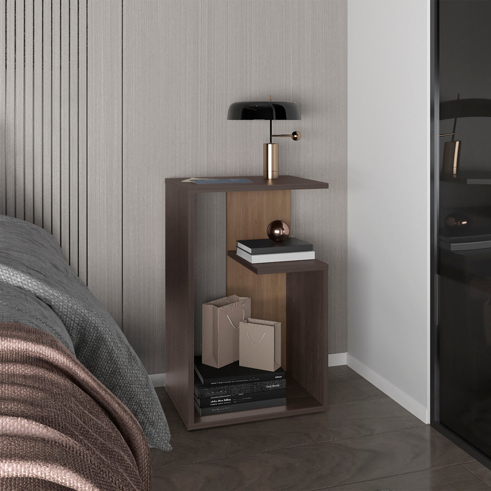 English Elm Side Table Sallis – Versatile Macadamia Engineered Wood Accent Table with Open Shelf, Lightweight and Durable Brown B092P309189