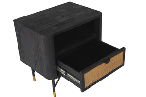 English Elm Saratoga Acacia Wood Nightstand with Cane Rattan Drawer and Open Shelf Storage B2736P464859
