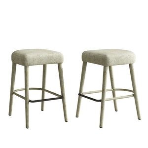 English Elm Backless Blue Fabric Upholstered Counter Stools Set of Two with Padded Seat Footrest Green W5096P400663