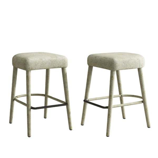 English Elm Backless Blue Fabric Upholstered Counter Stools Set of Two with Padded Seat Footrest Green W5096P400663