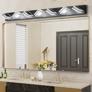 English Elm 45" Modern Black 7-Light Led Vanity Light Fixture - Sleek Acrylic Shades For Flattering Bathroom Illumination W2312P374876