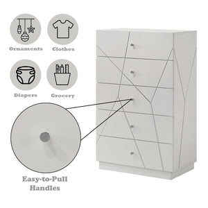 English Elm Esther Five Drawer Gloss Chest with Embossed Fronts for Modern Bedroom Storage B2756P506261